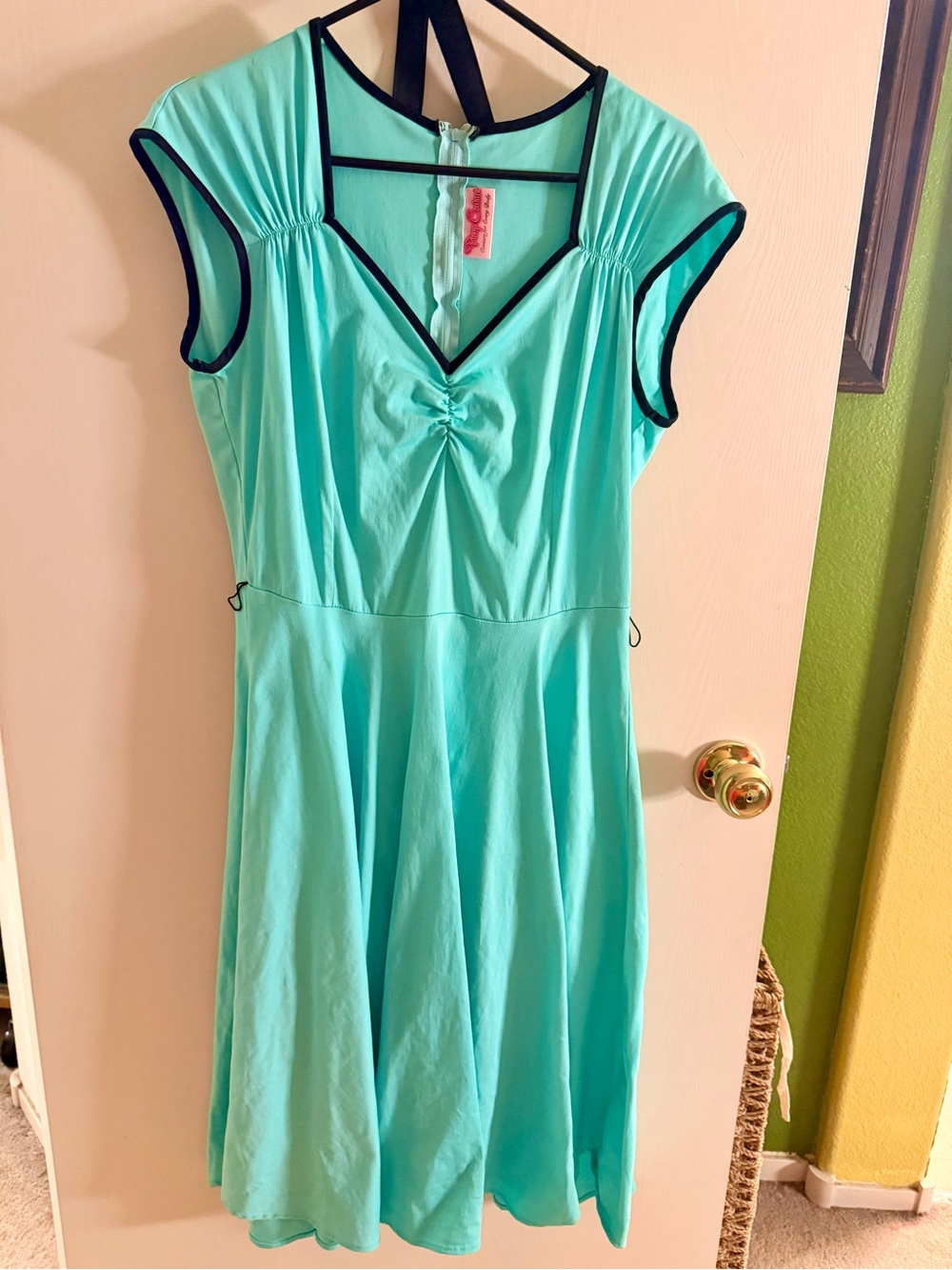 PUG Pinup Couture Mint Green Heidi Dress Fit-and-Flare Dress with Black Trim